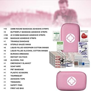 276 PCS Emergency First Aid Kit for Home, Camping Essentials Emergencies Survival Gear for Outdoor Adventure First Aid Kits Refill Supplies for Car Hiking Skating Boating, Pink angel wish