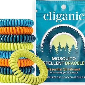 Cliganic 10 Pack Mosquito Repellent Bracelets, DEET-Free Bands, Individually Wrapped (Packaging May Vary)