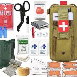 Med Kit Trauma Kit with Tourniquet, Emergency Survival First Aid Kits, EMT IFAK Medical Kit for Severe Bleeding Control, Military Camping and Hiking (Tan)