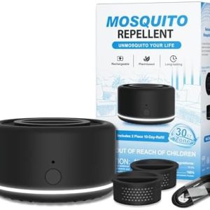 Mosquito Repellent Outdoor Patio, Electronic Mosquito Repeller Insect Repellant Indoor, 30 ft Mosquito-Free Zone Protection, Rechargeable Mosquito Repellant Device with 2 Refills