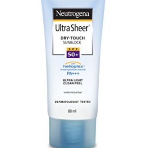 Neutrogena Ultra Sheer Dry-Touch Sunscreen Lotion, Broad Spectrum SPF 55 UVA/UVB Protection, Lightweight Water Resistant Face & Body Sunscreen, Non-Greasy, Travel Size, 3 fl. oz