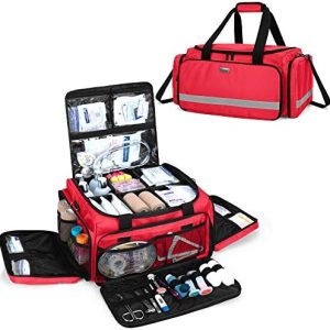 Trunab First Responder Bag Empty, Professional Medical Supplies Bag First Aid Kits Bag with Inner Dividers for Home Health Nurse, Community Care, EMT, EMS, Bag Only, Red – Patented Design